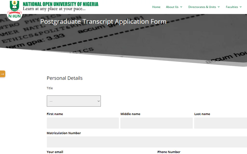 noun postgraduate transcript application