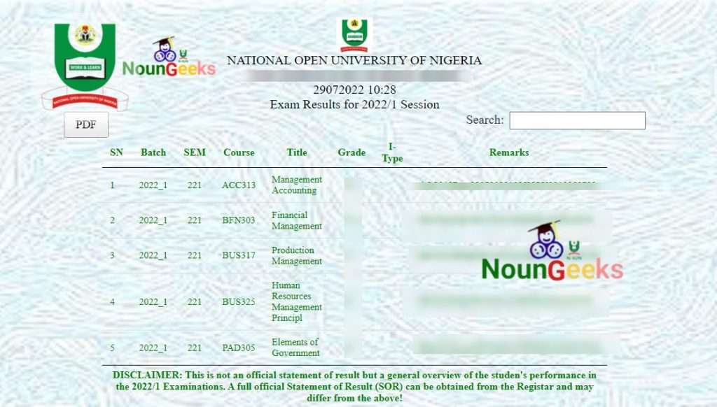how to check noun exam results at nouonline.net 
