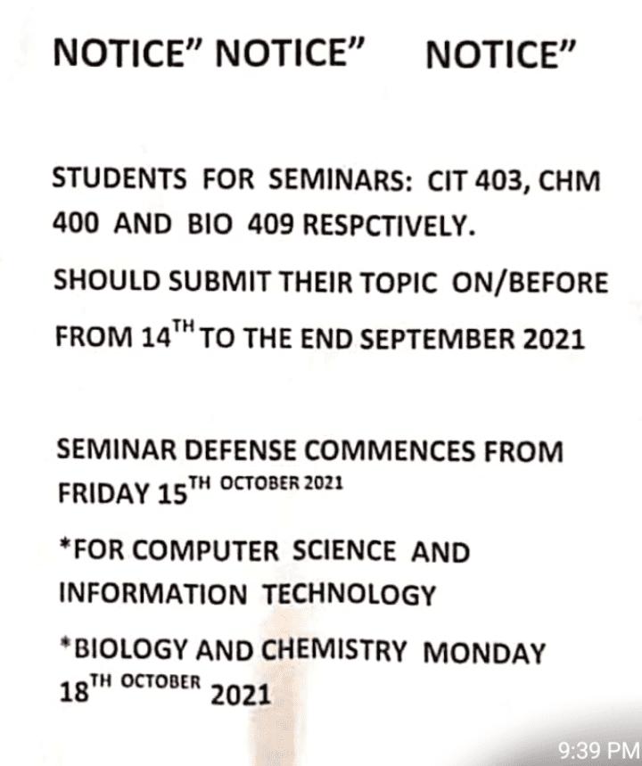 Seminar Update for all NOUN Students