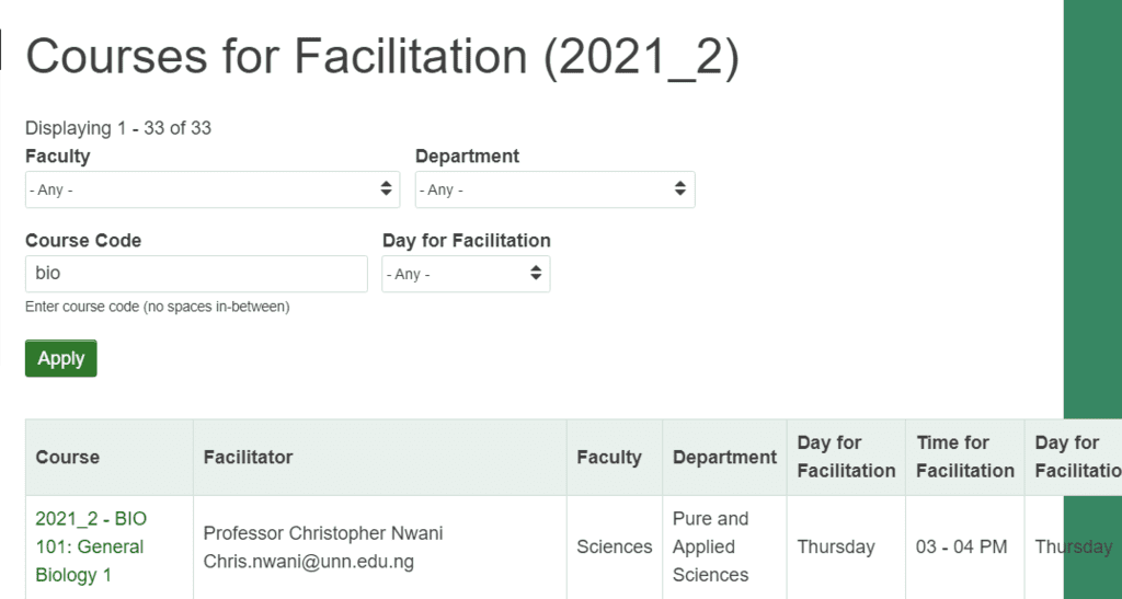noun online facilitation timetable
