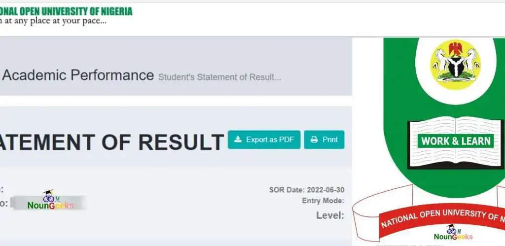 NOUN statement of result