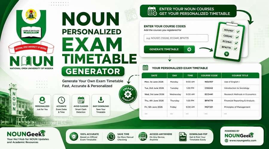 NOUN Personalized Exam Timetable